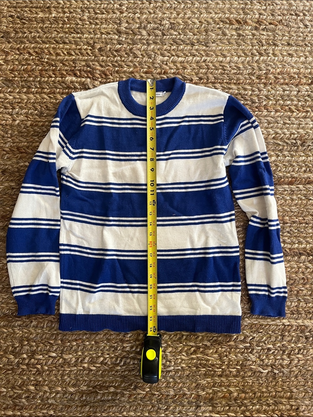 Blue and White Striped Crewneck Sweater